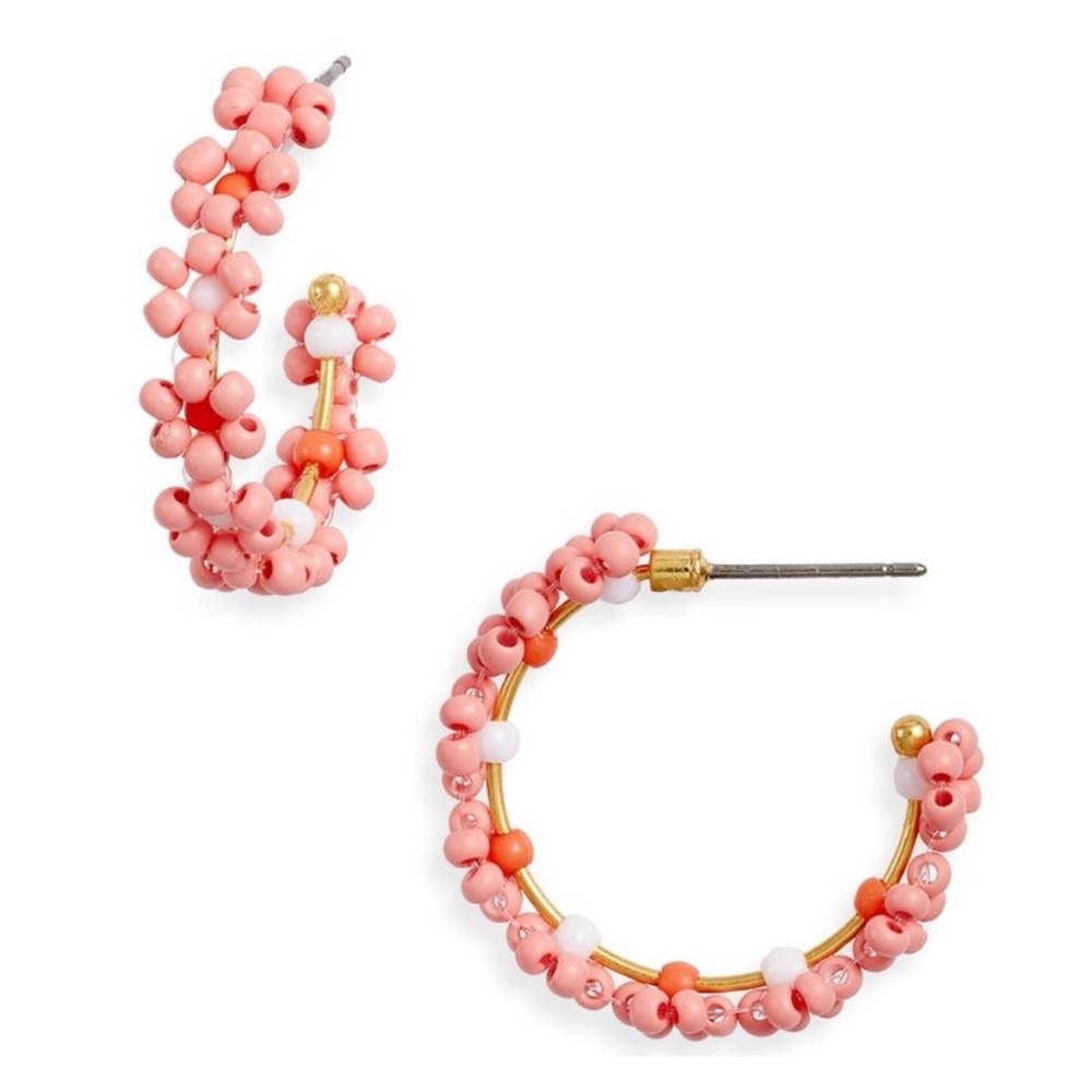 NWT MADEWELL Flower Power Daisy Bead Hoop Earrings Pink Dried Blossom